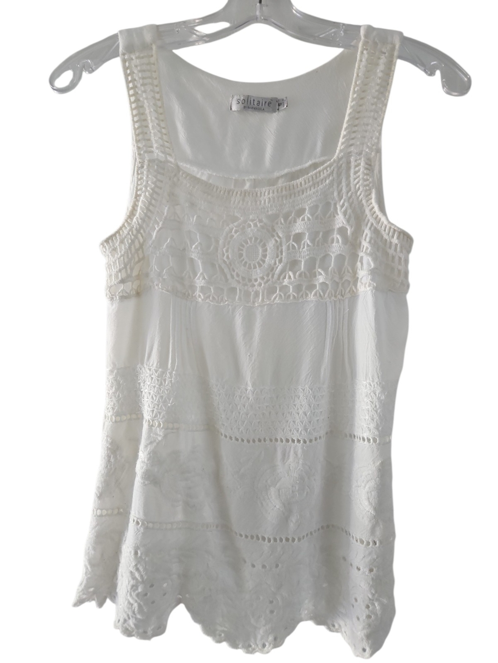 Solitaire Crochet Detail Tank Top Size S Ivory / Cream Boho Pullover
